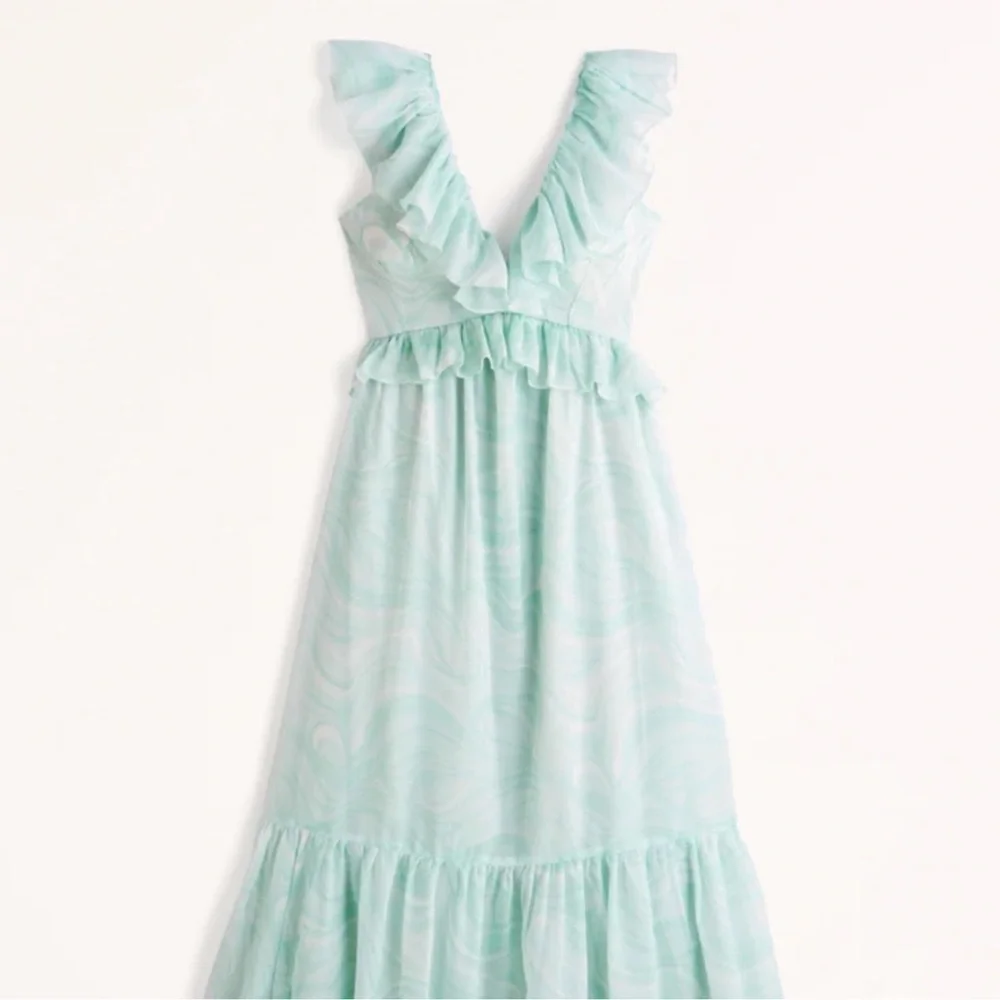 Abercrombie & Fitch Light Mint Ruffle Back Tie Maxi Dress